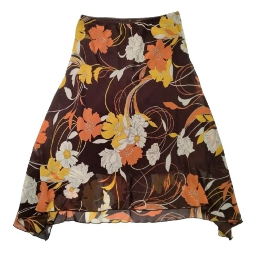 Vtg Y2K Floral Hanky Hem Skirt S-M Gogo Handkerchief 60s 70s Style Retro Hippie